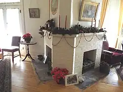 Double chimney in the Niels Petersen House living room.