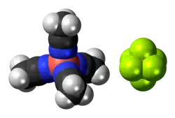 Space-filling models of the component ions of tetrakis(acetonitrile)copper(I) hexafluorophosphate