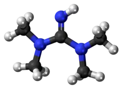 Ball and stick model of 1,1,3,3-tetramethylguanidine