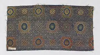 Textile; silk, paper with applied gold foil, 19th century