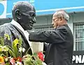 President Pranab Mukherjee garlanding the statue of Mahatma Gandhi (2013)