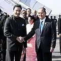 The President of Myanmar, Mr. Tien Sein being received by the Minister of State for Human Resource Development, Shri Jitin Prasada, on his arrival at the Air Force Station, Palam, in New Delhi on December 20, 2012.