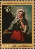 Girl Fruit-seller by Bartolome Esteban Murillo (1971 postage stamp, Russia)