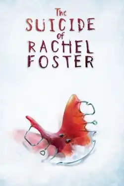 Image depicts a red orthodontic retainer for the upper teeth section. The retainer is turned upside-down, making it resemble a butterfly on the snow. Above the retainer, the game's title, The Suicide of Rachel Foster is written.