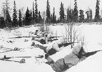 Finnish ski troops in Northern Finland during the Winter War in January 1940.