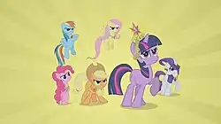 Six cartoon ponies are visible, each with a different diamond-encrusted piece of jewelry