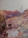 An 1863 watercolor by Hodge while he was on vacation in Switzerland. The Matterhorn is shown in the distance.