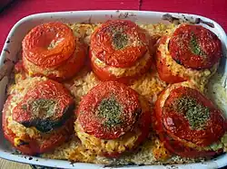 Tomatoes stuffed with egg and Parmesan cheese