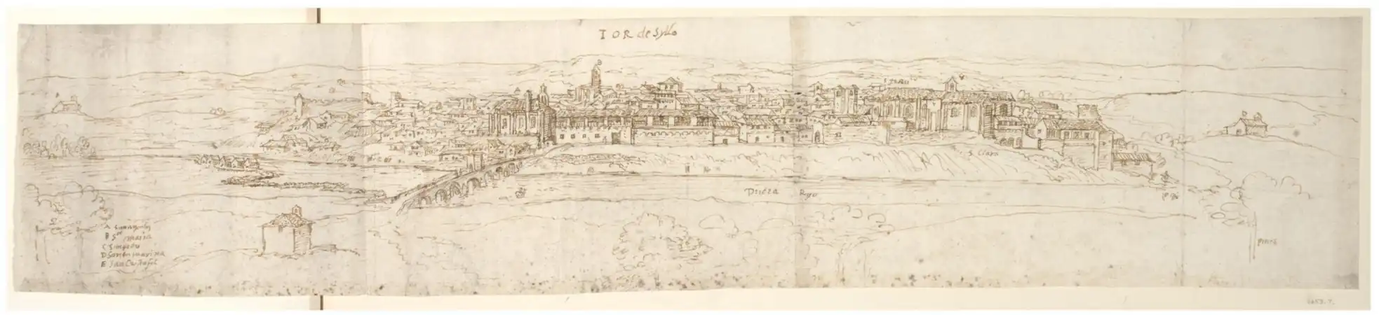 Panoramic view of Tordesillas with the palace in the middle by Anton van den Wyngaerde