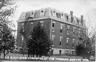Tornado damage to Founders Hall - May 14, 1913