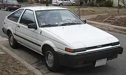 Corolla SR5 liftback (AE86), equipped with Sprinter Trueno's front end and longer bumper. Middle Eastern market version was based on this model