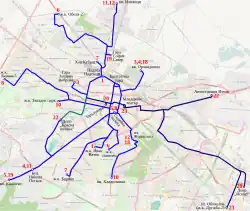 Sofia tramway network as of 2014