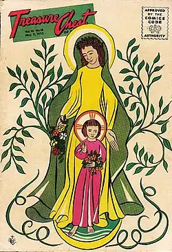 A comic book cover depicting two characters with halos behind their heads, title Treasure Chest