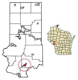 Location of Galesville in Trempealeau County, Wisconsin.