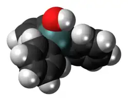 Space-filling model of the triphenyltin hydroxide molecule