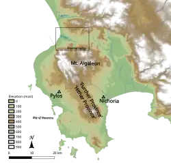 map of Messenia; Pylos, Nichoria and the Alpheios and Soulima valleys are labelled.