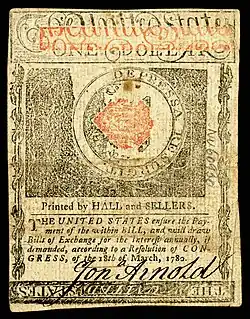 Rhode Island colonial currency, 1 dollar, 1780 (reverse)