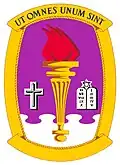 Old emblem, USAF Chaplain School, Christian and Jewish symbols, Roman numerals, with motto "That all may be one," 1961.
