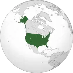 Orthographic map of the U.S. in North America