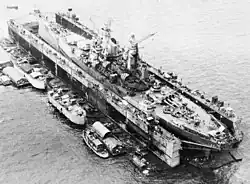 USS Iowa (BB-61) floating in dry dock at Manus Island, Admiralty Islands, 28 December 1944
