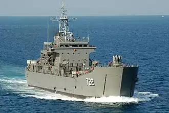 The Royal Thai Navy ship medium landing ship HTMS Surin transits the Gulf of Thailand.