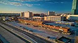 View of UTA Fort Worth looking southwest with Ashton Depot visible on the left of the frame