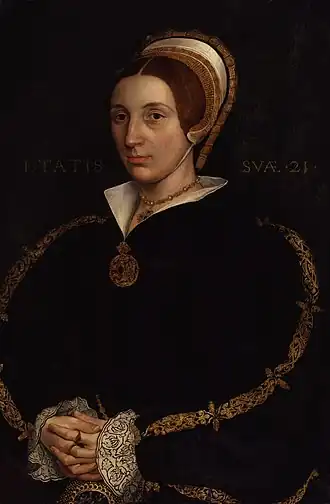 Unknown woman, formerly known as Catherine Howard, late 17th century, after Hans Holbein the Younger[88][87]