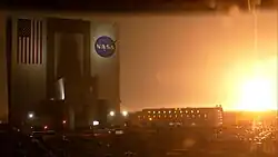 VAB Beside the SLS Block 1 Artemis 1 during the Launch, 16 November 2022