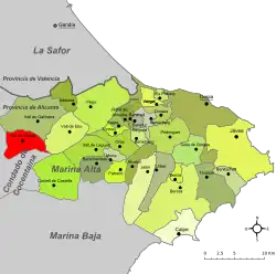 Location of Vall de Alcalá within Marina Alta