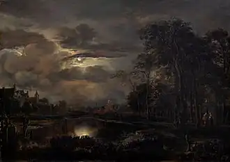 van der Neer - Moonlit Landscape with Bridge