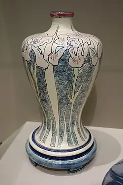 Vase with iris decoration, painted by Mary Given Sheerer (1898)
