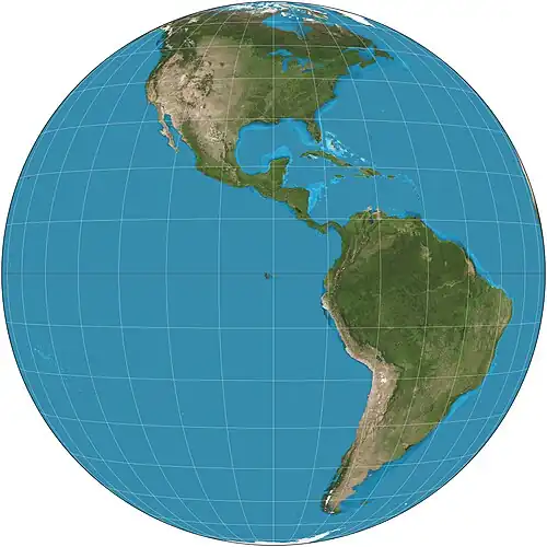 Image 3 General Perspective projection Map: Strebe, using Geocart The General Perspective projection is a map projection used in cartography in which the Earth is depicted as viewed from a finite distance above its surface. If the view precisely faces the center of the Earth, the projection is a vertical perspective projection; otherwise, it is a tilted perspective projection. Here is shown a vertical perspective from an altitude of 35,786 km over (0°, 90°W), corresponding to a view from geostationary orbit. Due to the horizon as seen from the viewpoint position, the projection always shows less than half of the Earth's surface: in this case neither of the North and South Poles is visible. More selected pictures
