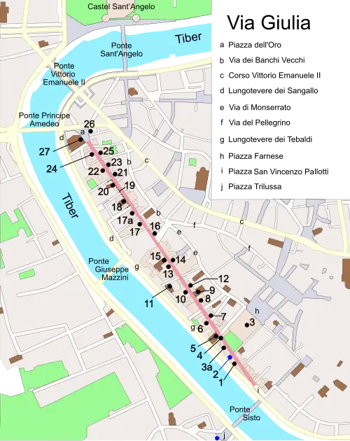 Map of Via Giulia in 21st century