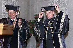 K.M. Abdullayev at the Ceremony of Presenting Vladimir Putin the title of Honorary Doctor of Baku Slavic University.