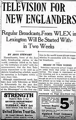 "Regular Broadcasts From WLEX in Lexington Will Be Started Within Two Weeks"