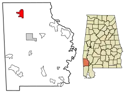 Location of Millry in Washington County, Alabama