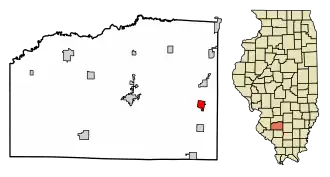 Location of Ashley in Washington County, Illinois.