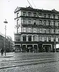 Adams Square looking west toward Brattle Street (left) and Leopold Morse & Co. (center), c. 1895