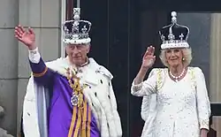 King Charles III and Queen Camilla on the balcony of Buckingham Palace following their coronation in 2023.
