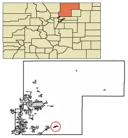 Location of Keenesburg in Weld County, Colorado.