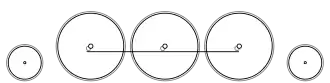 Diagram of one small leading wheel, three large driving wheels joined with a coupling rod, and one small trailing wheel