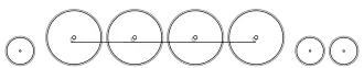 Diagram of one small leading wheel, four large driving wheels joined by a coupling rod, and two small trailing wheels