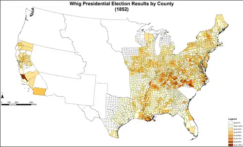 Map of Whig presidential election results by county