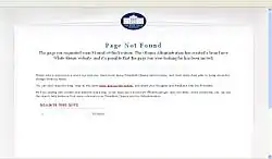 Screenshot of a "Page Not Found" message relayed by whitehouse.gov.