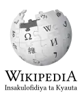 Wikipedia logo displaying the name "Wikipedia" and its slogan: "The Free Encyclopedia" below it, in Hausa