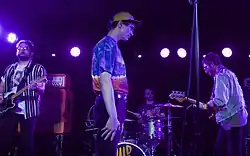 Wild Party playing at the Mercury Lounge in 2024. Left to right: Lucas Hughes, Lincoln Kreifels, Cary LaScala, and Ethan Kaufmann.