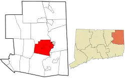 Brooklyn's location within Windham County and Connecticut