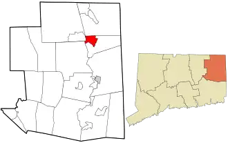 Location in Windham County and the state of Connecticut.