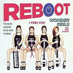 Cover artwork for 'Reboot' featuring four group members holding their instruments