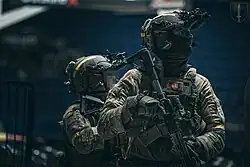 Soldier of the Lithuanian Special Operations Forces with insignia featuring the Columns of Gediminas